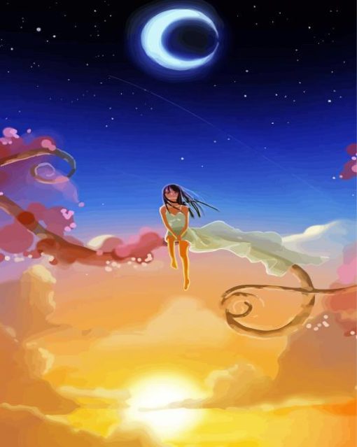 Anime Girl With Moon Diamond Paintings