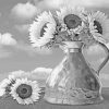 Black And White Sunflower In Copper Pitcher Diamond Paintings