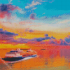 Cruise Ship In Sunset Seascape Diamond Paintings