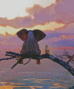 Elephant And Dog Sitting On A tree Diamond Paintings