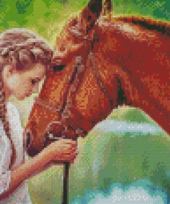 Girl And Brown Horse Illustration Diamond Paintings
