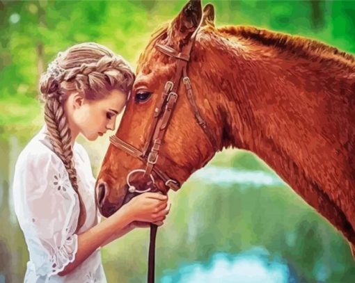 Girl And Brown Horse Illustration Diamond Paintings