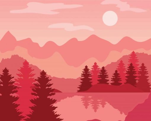 Pink Landscape Diamond Paintings