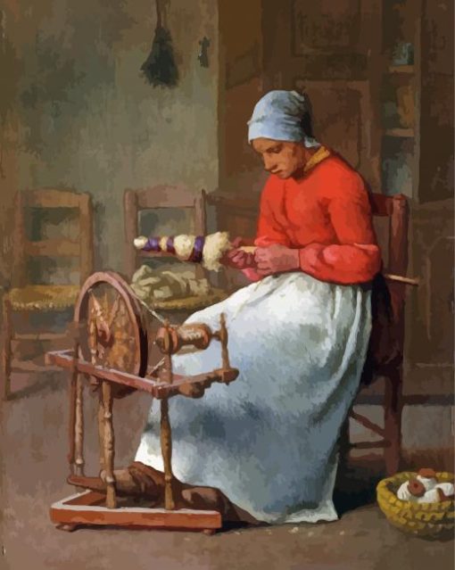 Woman Spinning Millet Diamond Paintings
