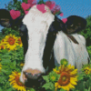 Aesthetic Cow With Sunflowers Art Diamond Paintings