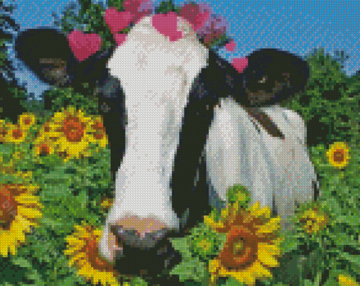 Aesthetic Cow With Sunflowers Art Diamond Paintings