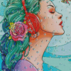 Girl With Headphones Diamond Paintings