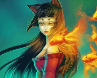 Cat Woman And Gold Fish Diamond Paintings