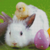 Chick And Bunny With Eggs Diamond Paintings