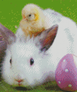 Chick And Bunny With Eggs Diamond Paintings