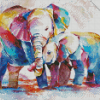 Colorful Mama And Baby Elephant Diamond Paintings