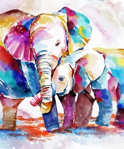 Colorful Mama And Baby Elephant Diamond Paintings