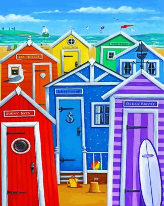 Colorful Beach Huts Diamond Paintings