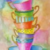 Colorful Stacked Teacups Diamond Paintings