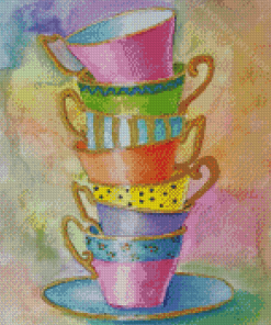 Colorful Stacked Teacups Diamond Paintings