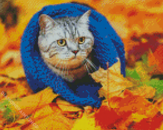 Cool Cat And Leaves Diamond Paintings