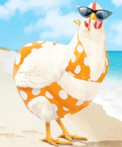 Chicken With Swimsuit At The Beach Diamond Paintings
