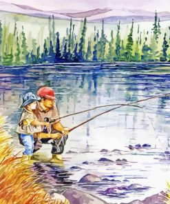 Fly Fishing With Dad Diamond Paintings