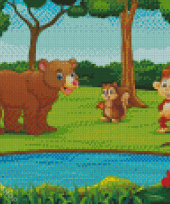 Jungle Animal Gathering Cartoon Diamond Paintings