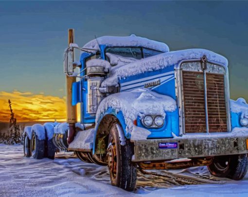 Kenworth Truck In Snow Diamond Paintings