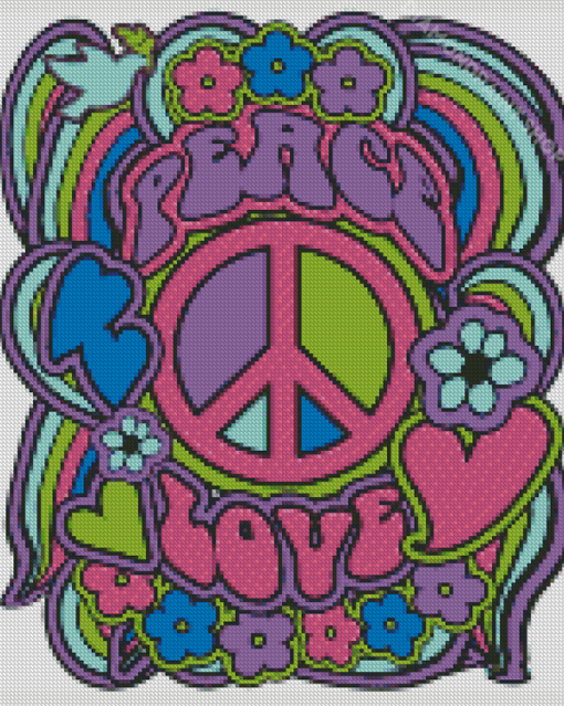 Peace Love Hippie Illustration Diamond Paintings