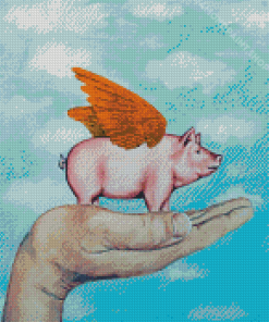 Pig With Wings On Hand Diamond Paintings