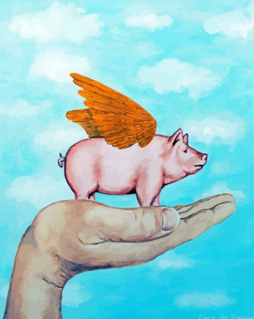 Pig With Wings On Hand Diamond Paintings