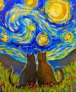 Starry Night Black Cats Diamond Paintings