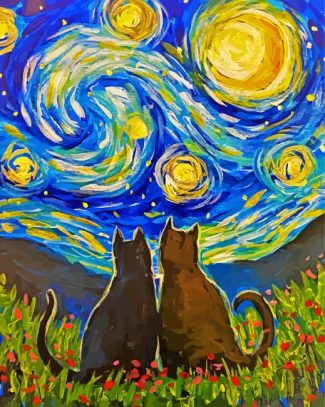 Starry Night Black Cats - Diamond Paintings 