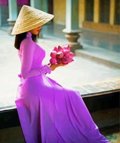 Vietnamese Girl Purple In Ao Dai Diamond Paintings