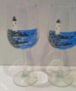 Wine Glasses With Lighthouse Diamond Paintings
