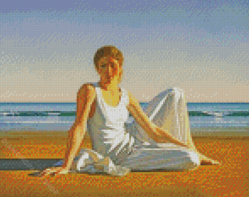 Aesthetic Woman Sitting On Beach Diamond Paintings