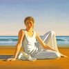 Aesthetic Woman Sitting On Beach Diamond Paintings