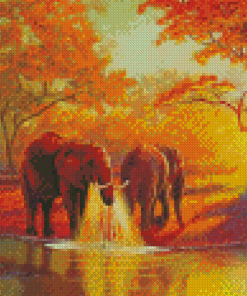 African Elephant In Water Diamond Paintings
