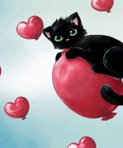 Black Cat With A Heart Diamond Paintings