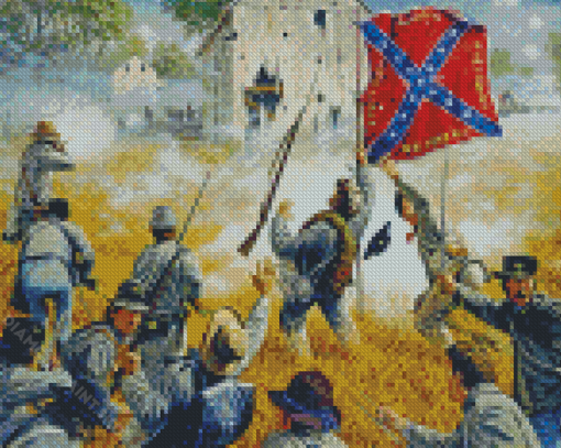 Civil Soldiers With Confederate Flag Diamond Paintings