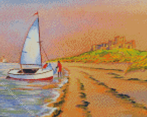 Dinghy Sailing At Bamburgh Beach Bill Holkham Diamond Paintings