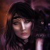 Fantasy Woman Holding Dark Black Cat Diamond Paintings