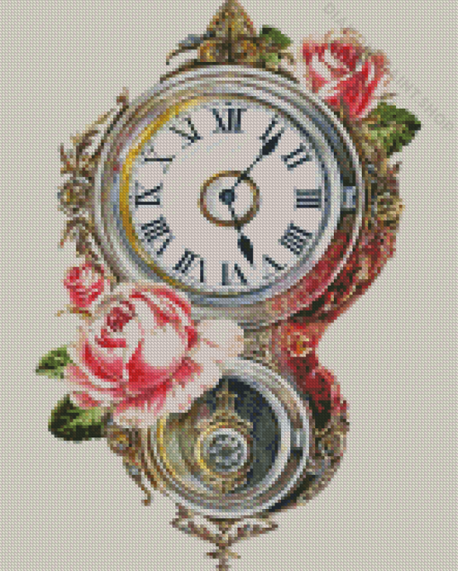 Floral Vintage Clock Diamond Paintings