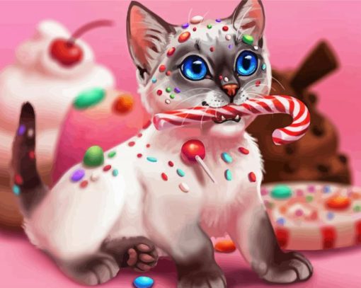 Kitten And Candy Diamond Paintings