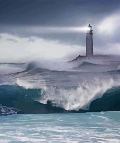 Lighthouse In Stormy Sea Diamond Paintings