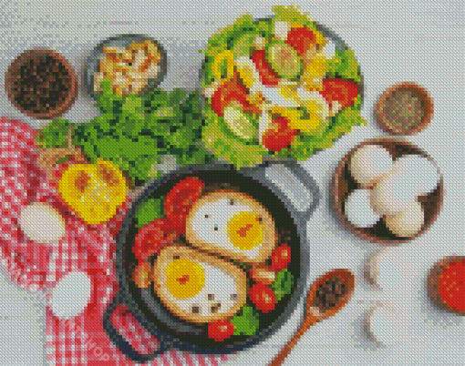Morning Breakfast Egg And Salad Diamond Paintings