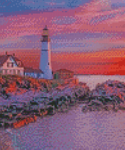 Portland Lighthouse Sunset Diamond Paintings
