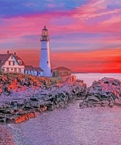 Portland Lighthouse Sunset Diamond Paintings