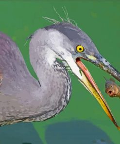 The Grey Heron With Fish Diamond Paintings