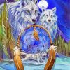 White Wolves In Dream Catcher Diamond Paintings