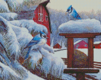 Blue Jay Birds In Winter Diamond Paintings