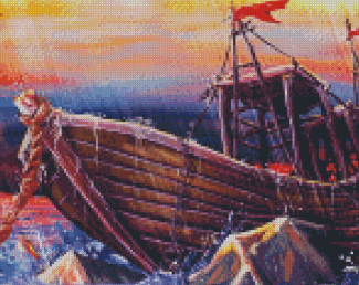 Boat In Storm Diamond Paintings