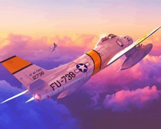 F86 Sabre Jet Fighter At Sunset Diamond Paintings