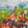 Goat Grazing Lady Indian Landscapes Diamond Paintings